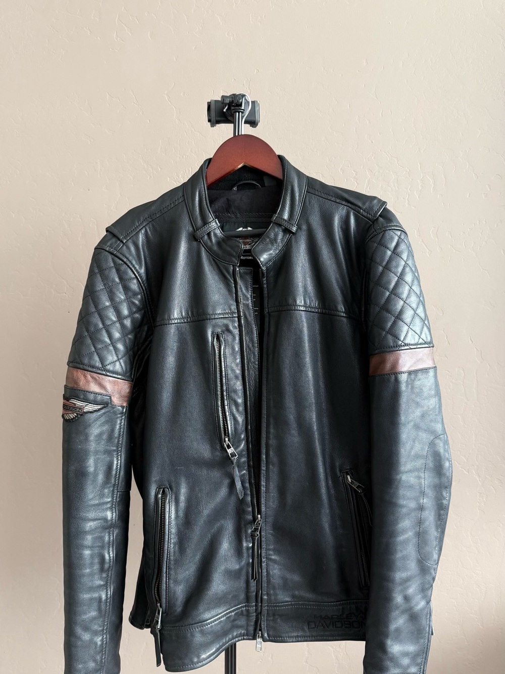 Harley-Davidson Black Leather Jacket with Brown Sleeve Accents